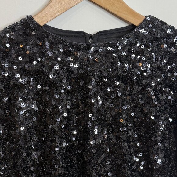 🖤 Aqua Black Sequin Long Sleeve Top XS | Sparkly NYE Top - Picture 2 of 4